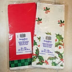 2 Table Covers Vintage Sealed Christmas Holly and Red Green Checked Tablecloths